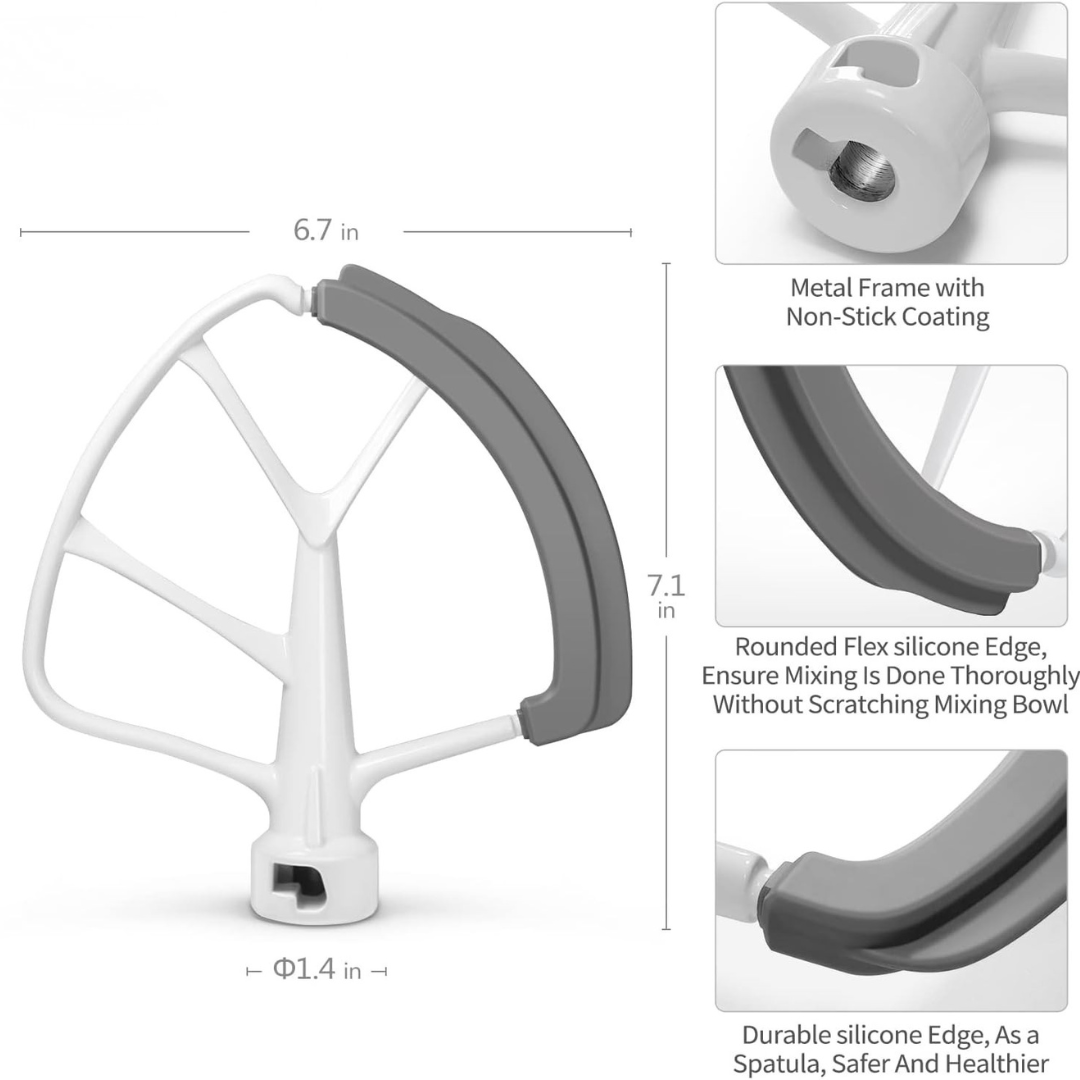 Flex edge beater for mixers ~ Smooth, Even Mixing with Zero Scraping.
