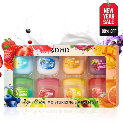 8Pcs Fruit Flavored Lip Care Set ~ Turn dry, cracked lips into glass-shine perfection